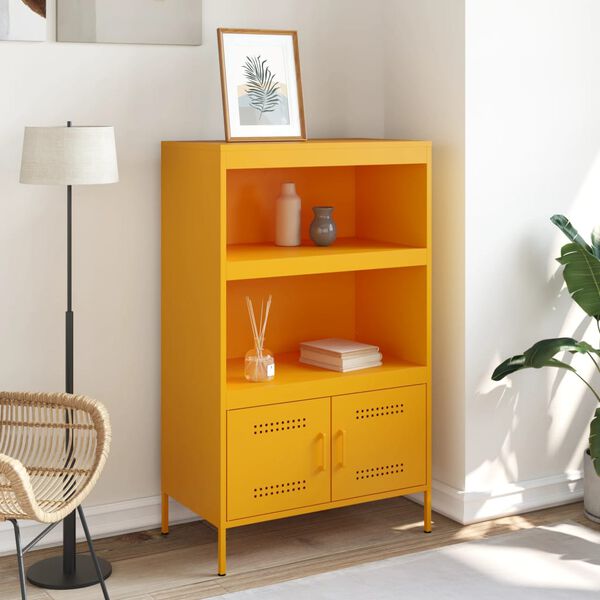 vidaXL Highboard Mustard Yellow Steel Medium Highboard Rectangular