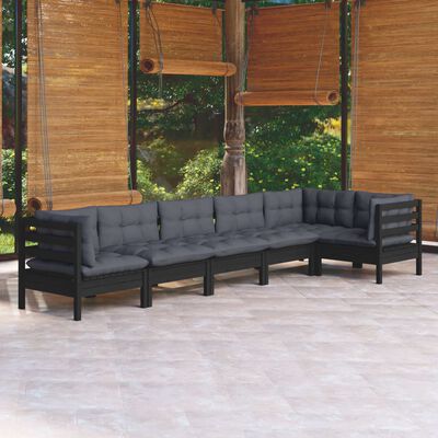 vidaXL 6 Piece Patio Lounge Set with Cushions Black Pinewood