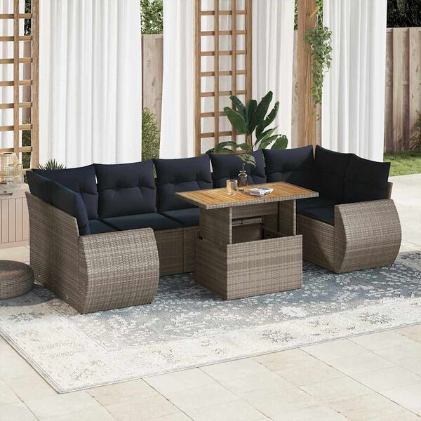 vidaXL 8 Piece Patio Sofa Set with Cushions Gray Poly Rattan