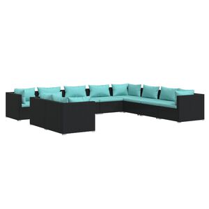 vidaXL Garden Lounge Set Black, Water blue