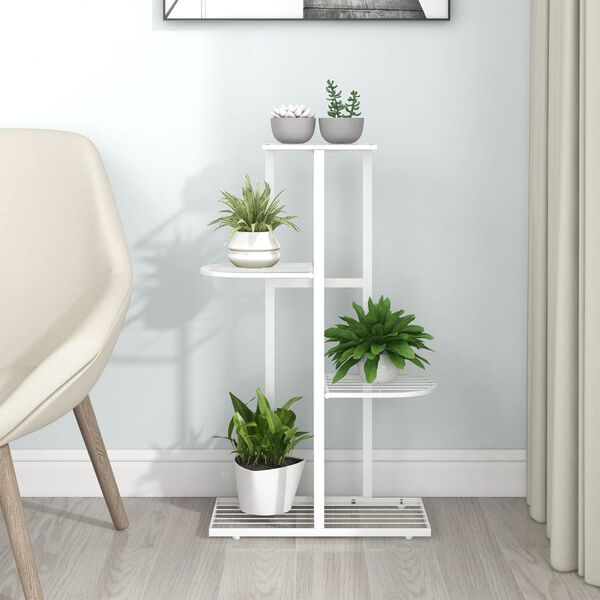 vidaXL Plant Stand White Metal Medium Shelving Plant Stand