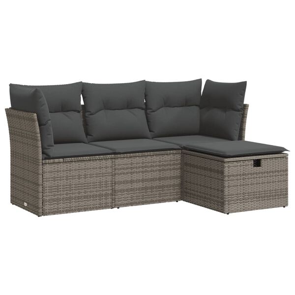 vidaXL Garden Sofa Set Grey PE Rattan Medium Adjustable Feet