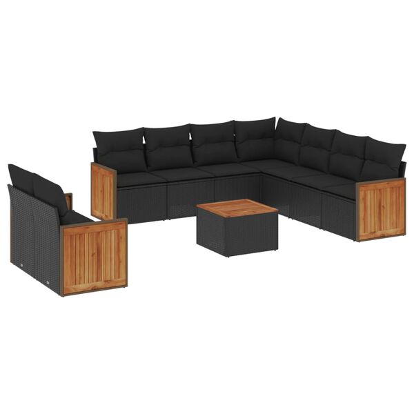 vidaXL Garden Sofa Set Black PE rattan 10 Piece Modular