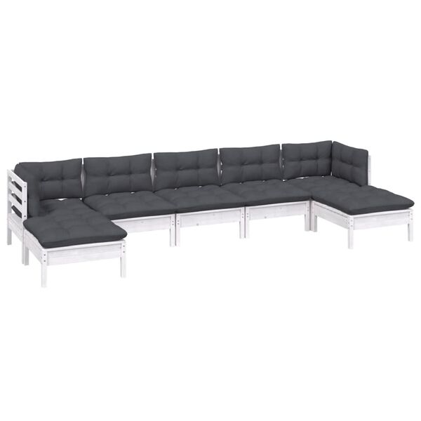 vidaXL Garden Lounge Set White, Anthracite Solid pinewood, 100% polyester