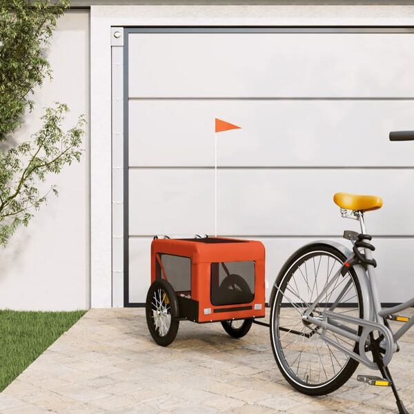 vidaXL Pet Bike Trailer Orange and Black Oxford fabric and iron Durable
