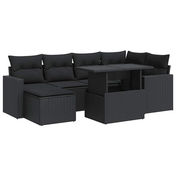 vidaXL Garden Sofa Set Black PE rattan Adjustable Feet Garden Sofa Set