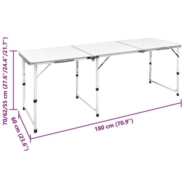 Foldable Camping Table Height Adjustable Aluminum 70.9"x23.6"