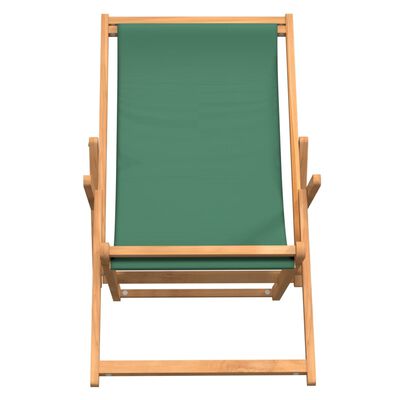 vidaXL Folding Beach Chair Solid Wood Teak Green