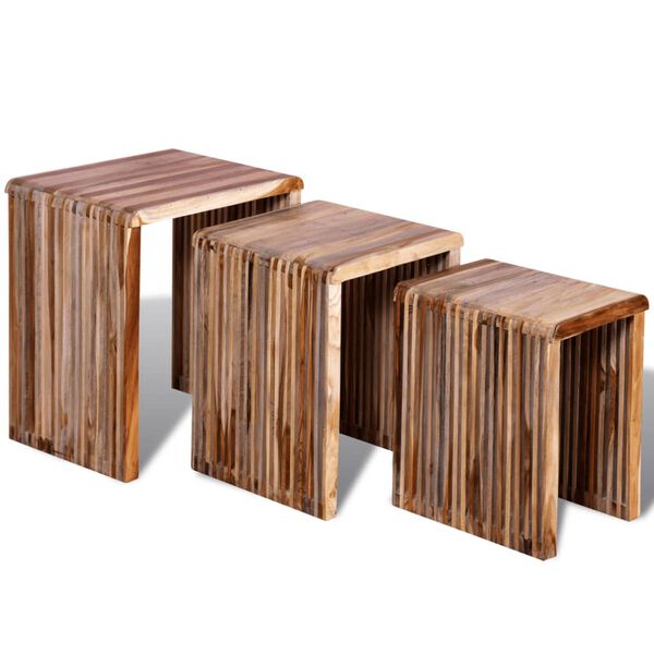 vidaXL Side Table Set of 3 Various shades of teak Reclaimed teak