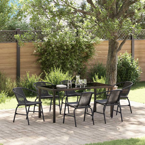 vidaXL Garden Dining Set 7 pcs Black Powder-Coated Steel