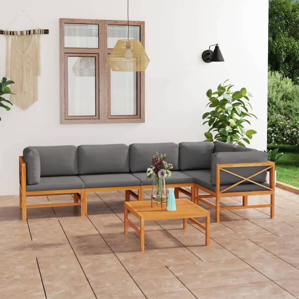 vidaXL Garden Lounge Set Grey Solid teak wood, 100% polyester Medium
