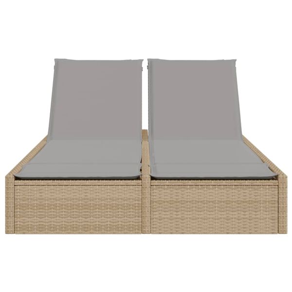 vidaXL Double Sun Lounger with Cushions Beige Poly Rattan