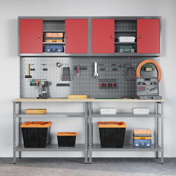 vidaXL Work Bench Set with Shelf 8 pcs Red 200 x 55 x 200 cm Steel