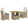 vidaXL 3 Piece Patio Dining Set with Cushions Beige Poly Rattan