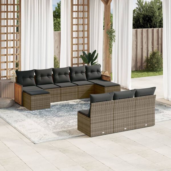 vidaXL Garden Sofa Set Gray PE Rattan Large Adjustable Feet