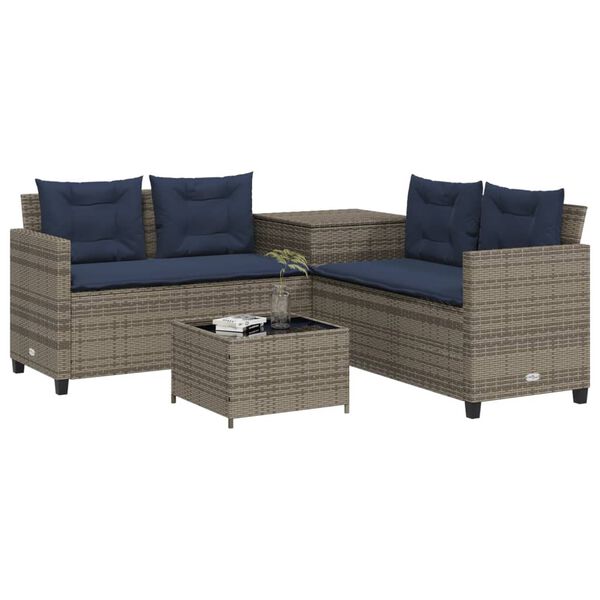 vidaXL Patio Sofa Gray PE Rattan Large UV-Resistant Materials
