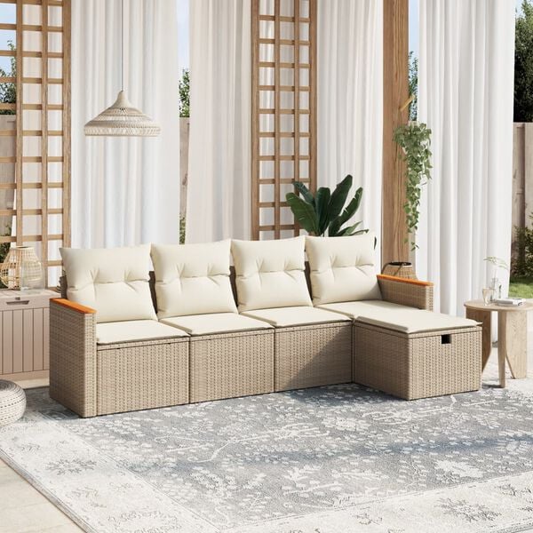 vidaXL Garden Sofa Set Beige PE rattan, powder-coated steel 5-piece set