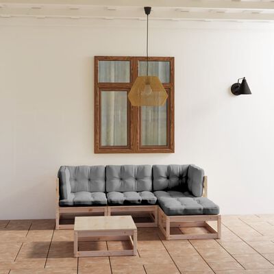 vidaXL 5 Piece Patio Lounge Set with Cushions Solid Wood Pine
