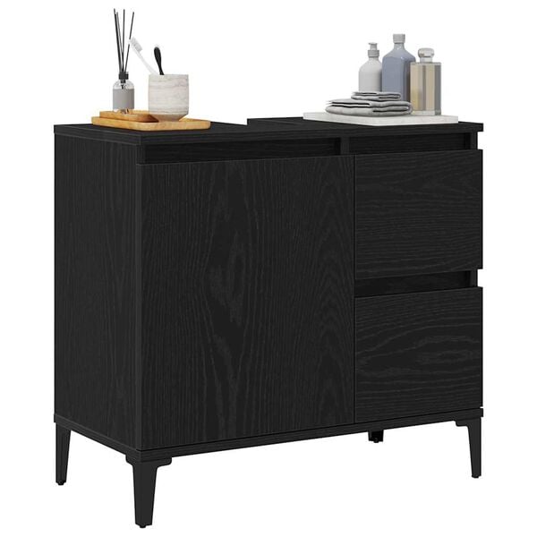 vidaXL Bathroom Cabinet with Drawer Black Oak 25.59 x 12.99 x 23.62 in