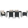 vidaXL Garden Dining Set with Cushion 7 pcs Black Poly Rattan