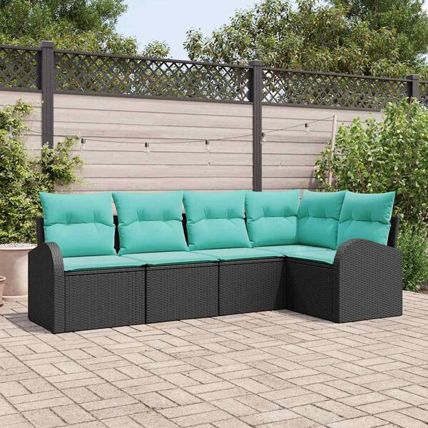 vidaXL Garden Sofa Set 5 pcs Black and Turquoise Poly Rattan