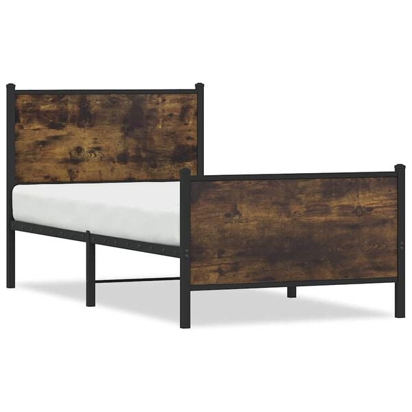 vidaXL Bed Frame Smoked Oak Steel, engineered wood Twin Bed Frame