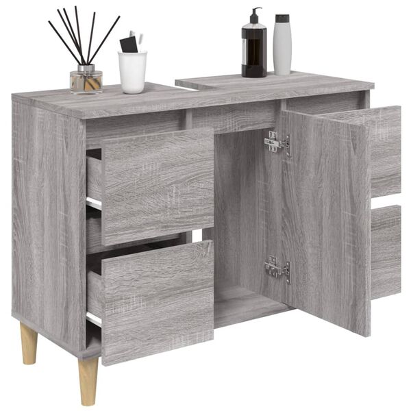 vidaXL Sink Cabinet Grey Sonoma Engineered wood, Solid eucalyptus wood