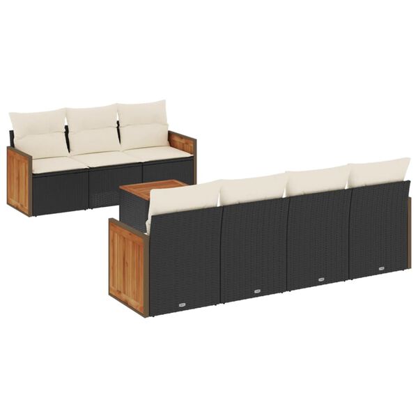 vidaXL Garden Sofa Set Black PE Rattan Large Adjustable Feet