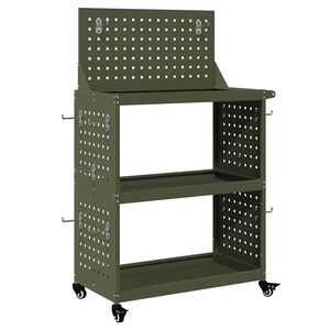 vidaXL Tool Trolley with Shelf Olive Green 25.59 x 13.78 x 43.70 in