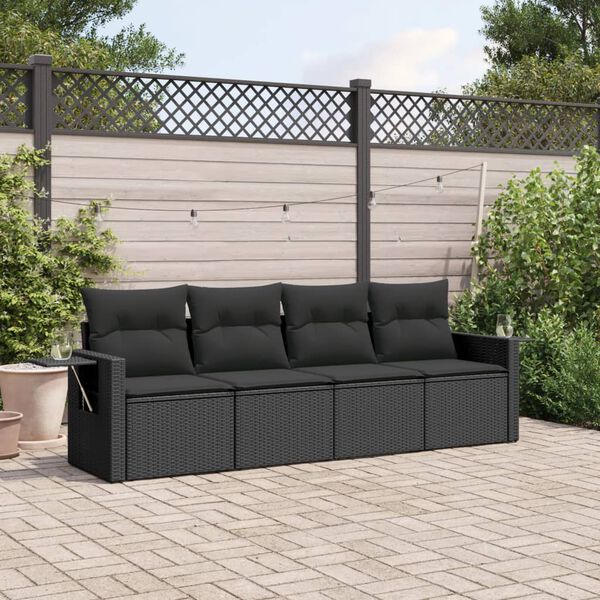 vidaXL Garden Sofa Set Black PE rattan, powder-coated steel, fabric cushions