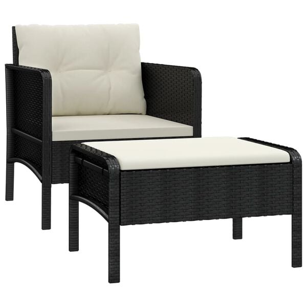 vidaXL Garden Lounge Set Black PE Rattan, Powder-Coated Steel Standard