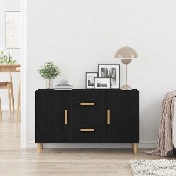 vidaXL Sideboard Black Oak Engineered wood, solid eucalyptus wood