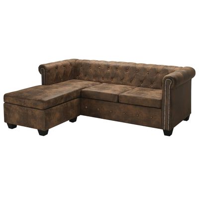 vidaXL L-shaped Chesterfield Sofa Artificial Leather Brown
