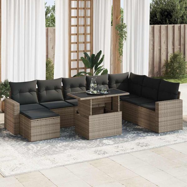 vidaXL Garden Sofa Set Grey and Dark Grey PE Rattan Large