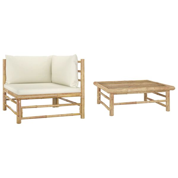 vidaXL Garden Lounge Set Cream, Bamboo Bamboo, 100% polyester Medium