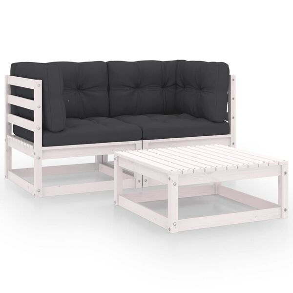 vidaXL Garden Lounge Set White Solid pinewood Compact Modular