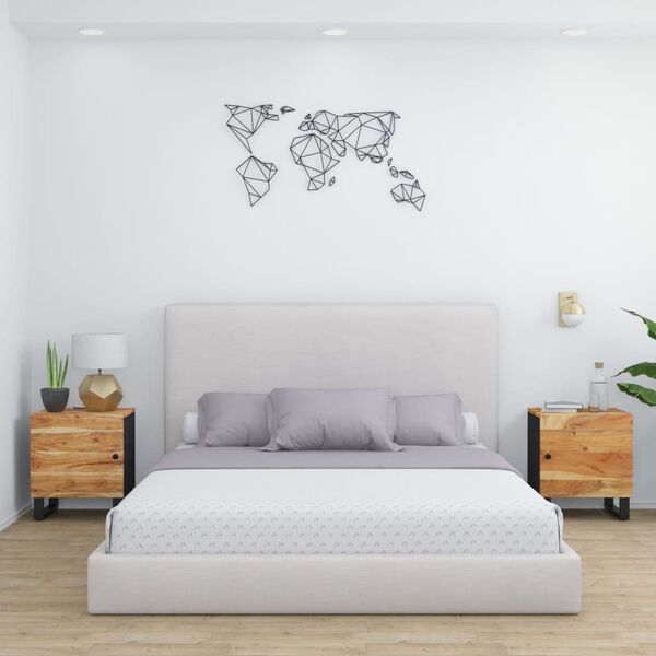 vidaXL Bedside Cabinet Set of 2 Natural wood with black frame