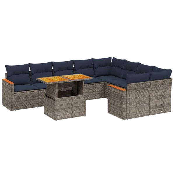 vidaXL 10 Piece Patio Sofa Set with Cushions Gray Poly Rattan