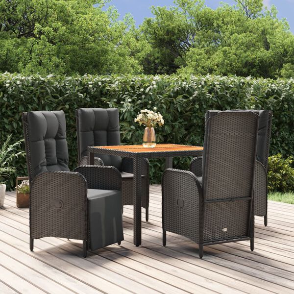 vidaXL Garden Dining Set Black PE rattan Standard Adjustable Armrests