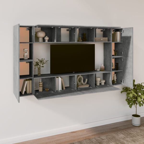 vidaXL 8 Piece TV Stand Set Concrete Gray Engineered Wood