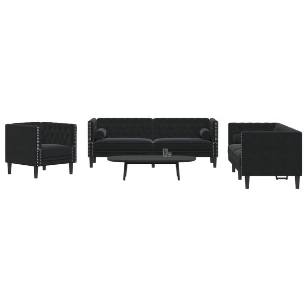 vidaXL Chesterfield Sofa Set Black Velvet, solid wood, plywood