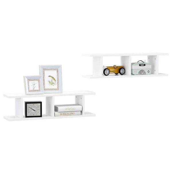 vidaXL Wall Shelf Set of 2 White Engineered wood 29.5 x 7.1 x 7.9 in