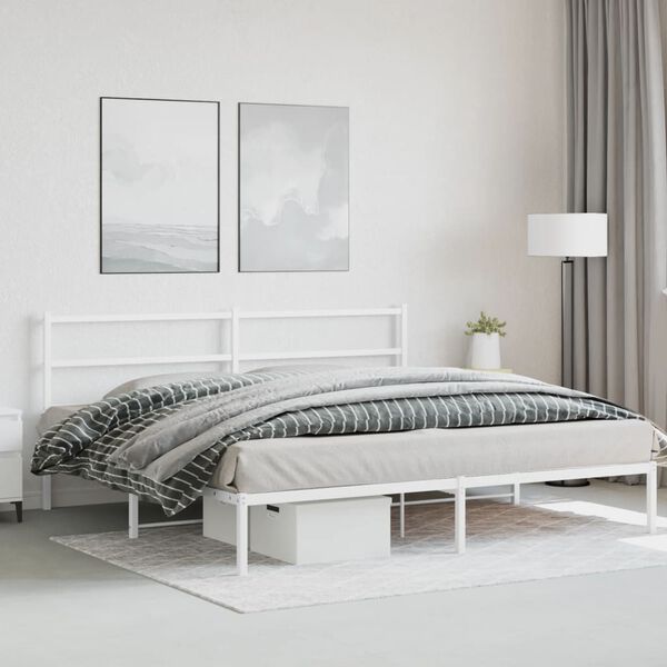 vidaXL Bed Frame White Steel Super King Size Modern Design