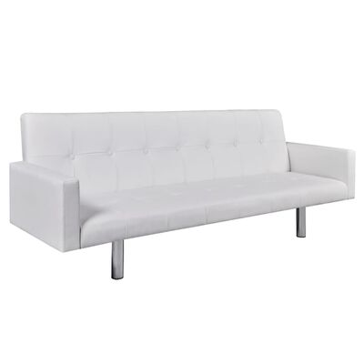 vidaXL Sofa Bed with Armrest White Artificial Leather