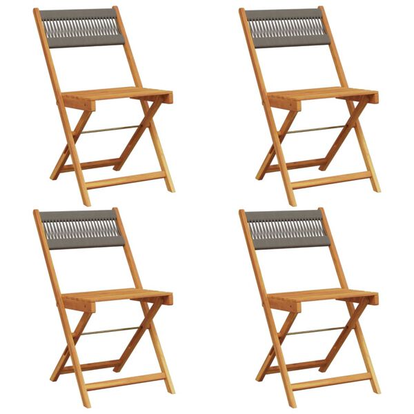 vidaXL Garden Chair Set of 4 Grey Solid acacia wood, rope Regular