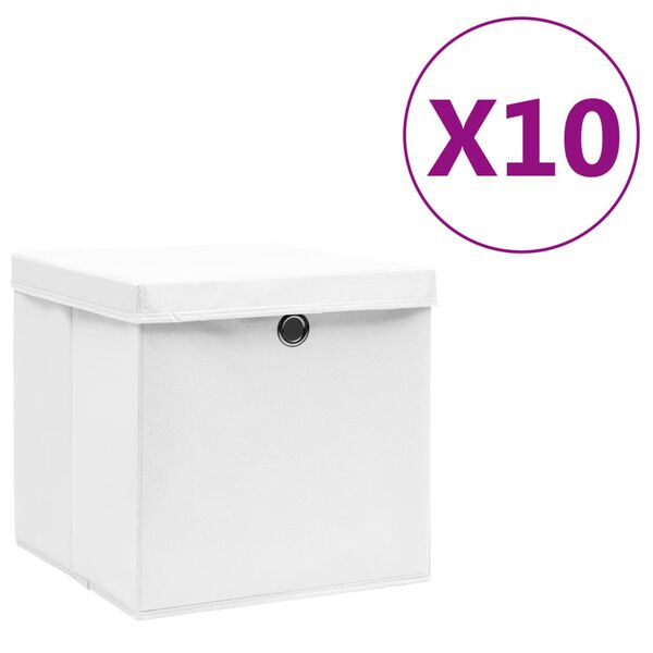 vidaXL Storage Box Set of 10 White Non-woven Fabric Medium Foldable