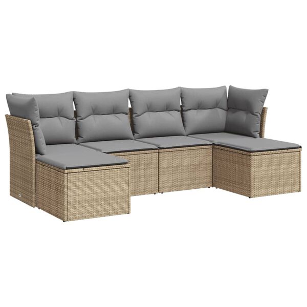 vidaXL Garden Sofa Set Beige PE rattan, powder-coated steel, fabric Large