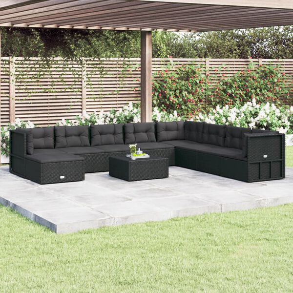 vidaXL Garden Lounge Set Black PE Rattan Flexible Adjustable Armrests