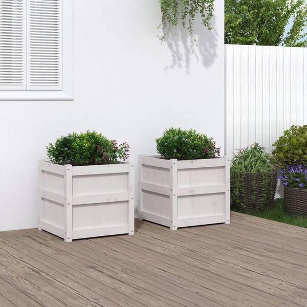 vidaXL Garden Planter Set of 2 White Solid pine wood Decorative Inlays