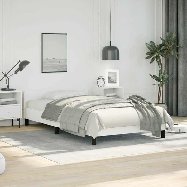 vidaXL Bed Frame With Headboard White Faux leather, Plywood, Engineered wood